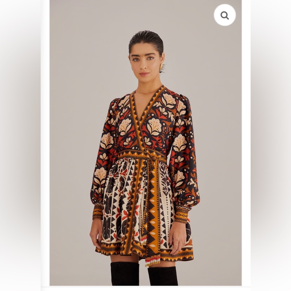 Farm Rio Multicolor tapestry garden V-neck mini dress